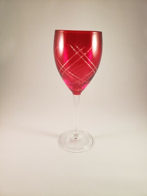RUBY RED STAINED CUT CLEAR GLASS WINE GOBLET 9 1/4'' TALL AND 3 1/4'' DIAMETER