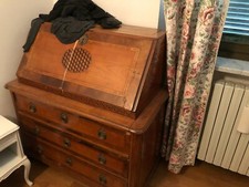 RARO SCRITTOIO a RIBALTA, SCRIVANIA INTARSIATO ANTICO con SEGRETO