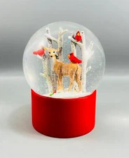 CVS Christmas Holiday Deer Fawn in Forest w/ Cardinals Water Snow Globe 5.25"