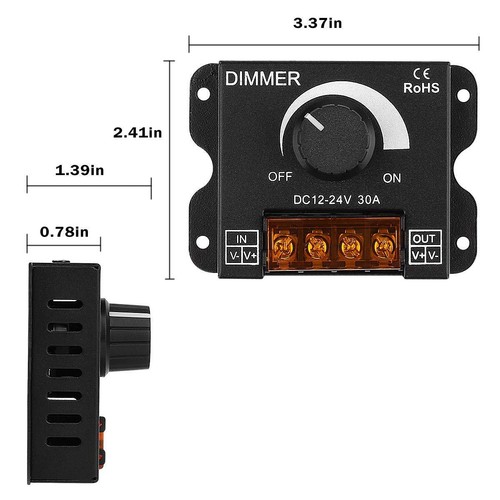 Dimmer PWM Per LED 12V/24V - Regolatore Luminosit&agrave; Per Strisce LED E Ventilatori Con Memoria Meccanica