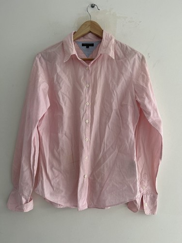 Tommy Hilfiger Womens Light Pink Button Blouse Size 8 Stripe Cotton - Picture 2 of 11