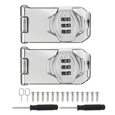 Password Rotary Hasp Locks 3-Digit Cabinet Locks with Screwdriver 3" Silver 2Set