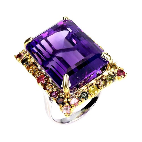 925 Anillo Plata de Ley Octágono Amatista 47ct Turmalina Hecho a Mano Piedra 8 - Imagen 2 de 14