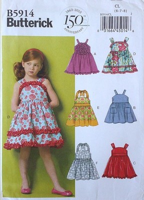 Butterick 5914 Girls Dresses Belt Sewing Pattern Sz 6-7-8
