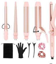 5 in 1 Curling Iron with Ceramic Barrels 0.35"-1.25" , Curling Wand Flat Set