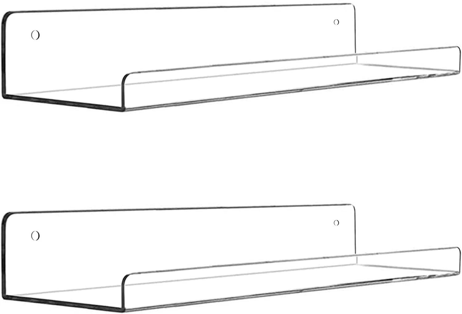 2 Pack Clear Acrylic Floating Shelves 15 Inch Wall Mounted Book Display Bookshel