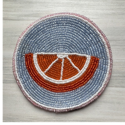 Anthropologie Beaded Fruit Slice Round Coaster Blue Orange Pink Contemporary