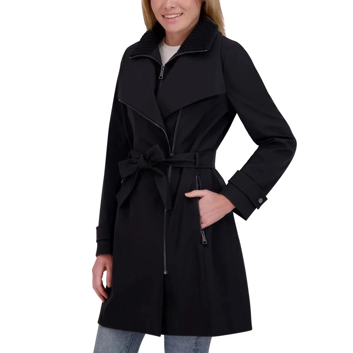 Halston Women's Belted Trench Coat Polyester Long Sleeve One Size
