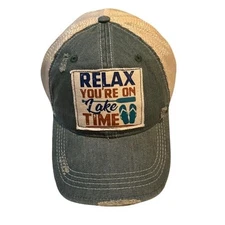 Popfizzy Relax You're on Lake Time Hat, Vintage Trucker Hat, Mesh Back