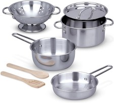 Melissa  Doug Stainless Steel Pots  Pans, 8 Piece Play Kitchen Set,...