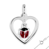 Kinderkette Herz AnhäNger MarienkäFer Kinderschmuck Silber 925 MäDchen Halskette