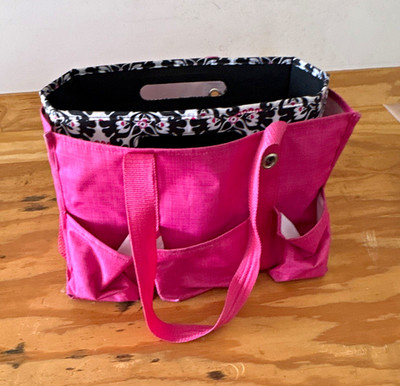Thirty-One 2pc Fabric Storage Baskets Pink/Black/White Floral Foldable 12x11