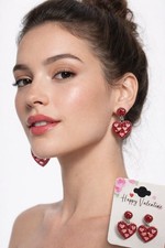 Red Crystal Heart Dangle Earrings - Valentine's Day Jewelry