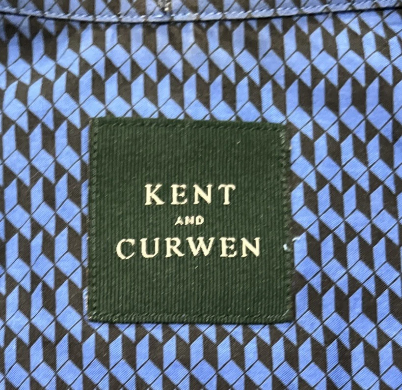 Kent And Curwen Long Sleeve Button Up Shirt Men’s Large Blue Black Geometric - Image 3 of 4