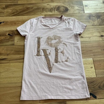 GUESS Girls Pink T-Shirt Short Sleeve Love Rhinestone Detail, Size 12