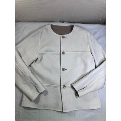 Reversible Wool Blend Button Front Jacket Cream Taupe Sz. XL Collarless Coat