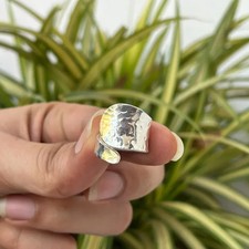 925 Sterling Silver Hammered Wrap Ring Handmade Statement Wide Band Gift Ring