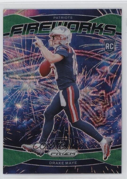 2024 Panini Prizm Fireworks Green Wave Prizm Drake Maye #22 8mm