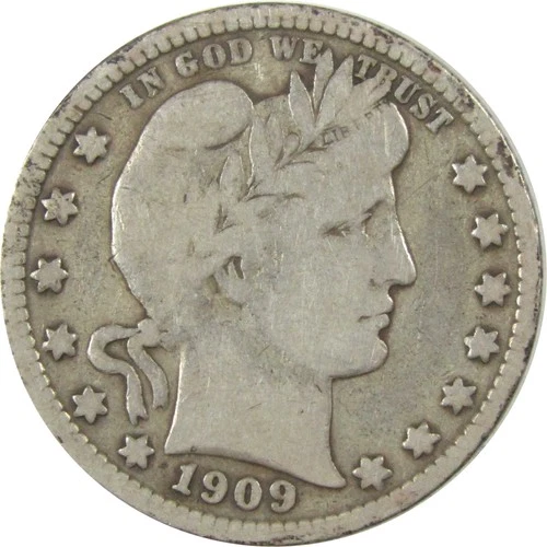1909 S Barber Silver Quarter F Fine 25c Coin Collectible SKU:I24630