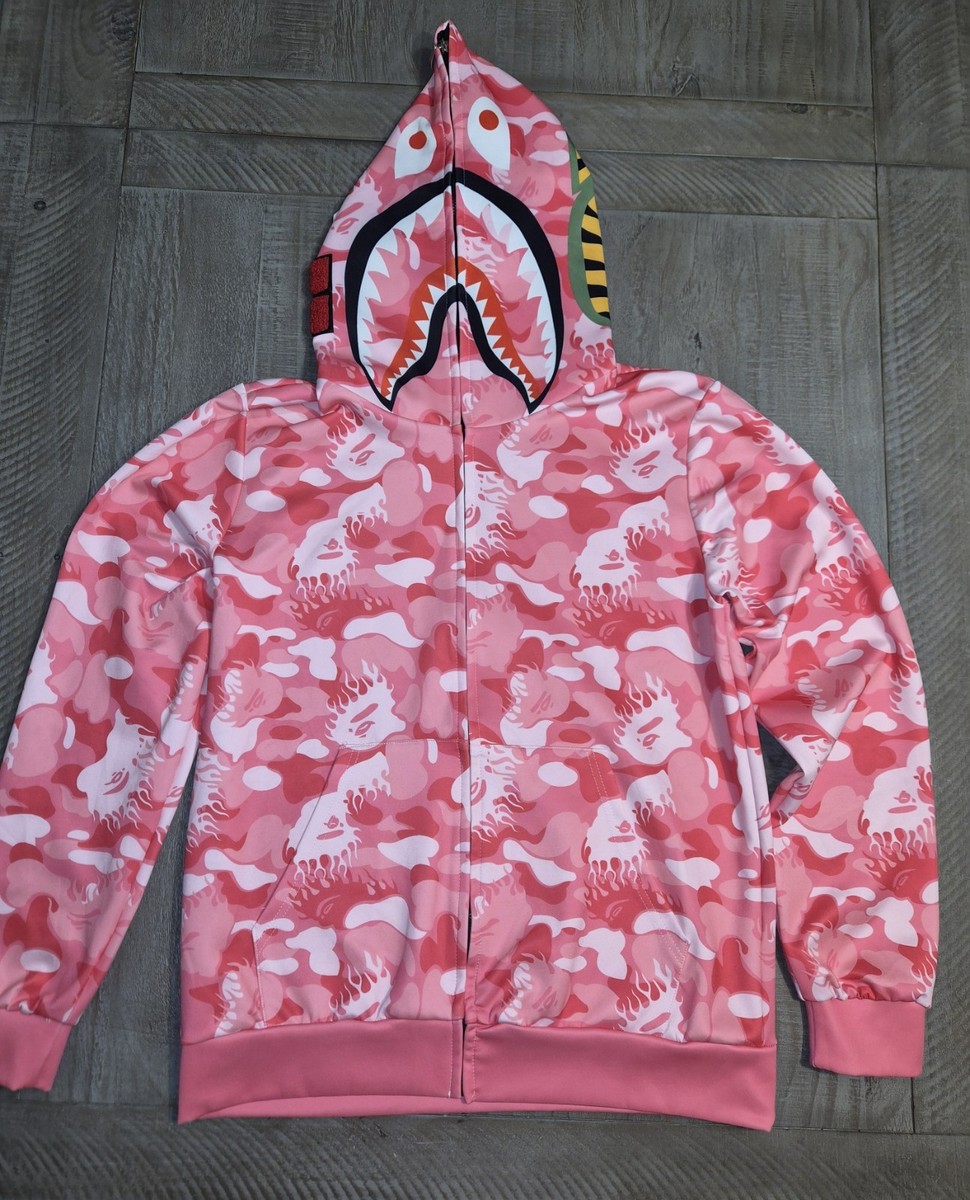 APE BAPE PINK CAMO SHARK HOODIE シャークパーカー BAPE Pink Camouflage Shark Face Zip Up Hoodie Jacket L Size | eBay