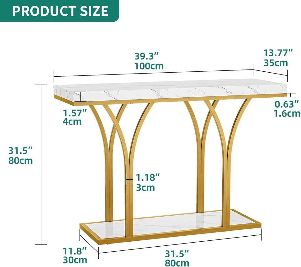Mesa Consola con Luces LED, Mesa de Entrada Blanca y Dorada, Sofá Estrecho Moderno Foto 2 de 4