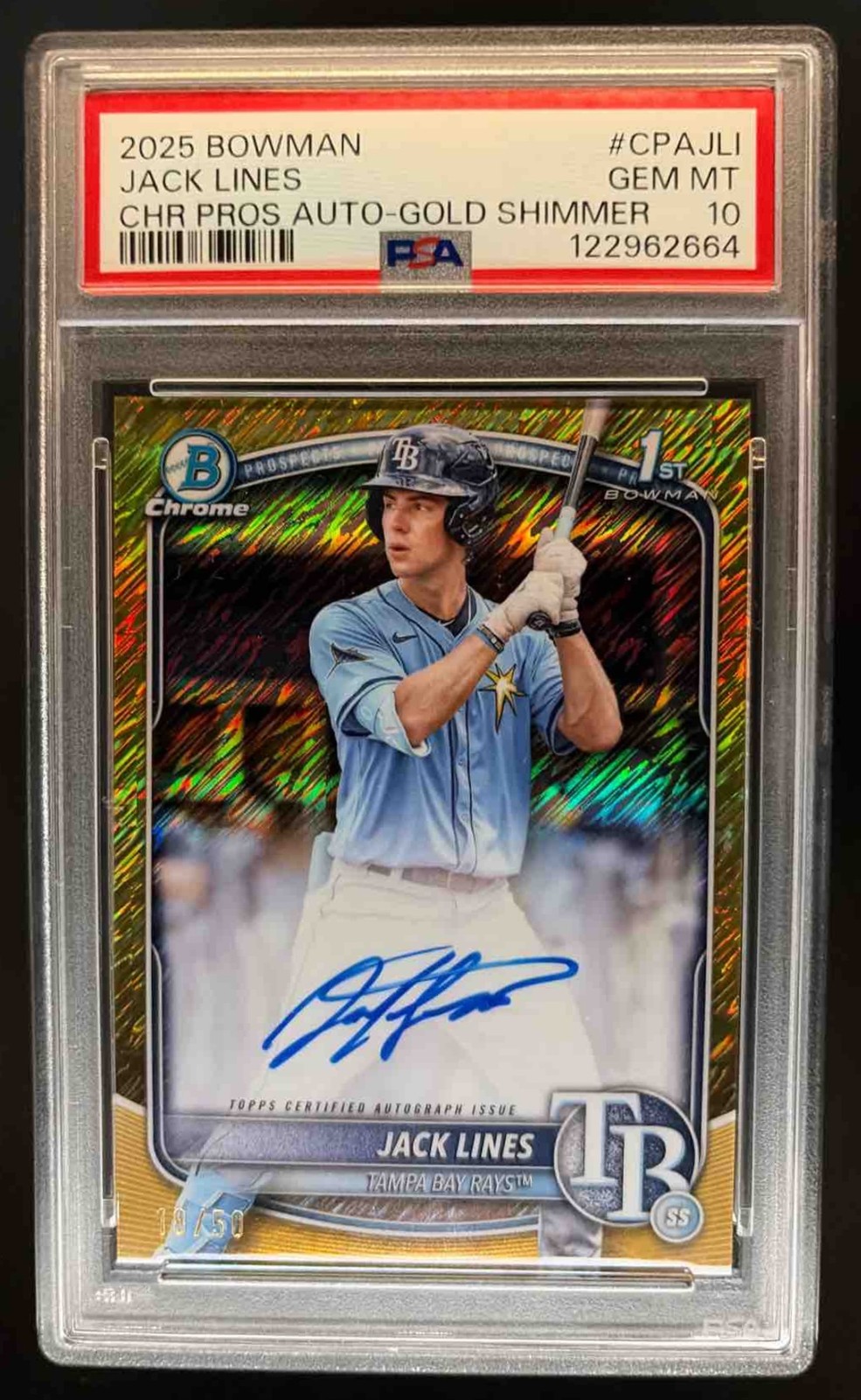 2025 Bowman Jack Lines Chrome Auto Gold Shimmer Refractor /50 #CPA-JLI PSA 10