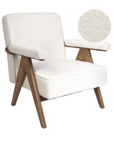 Sessel Bouclé Stoffbezug Creme Weiß Mit Armlehnen Tiefe SitzfläChe Retro Evje