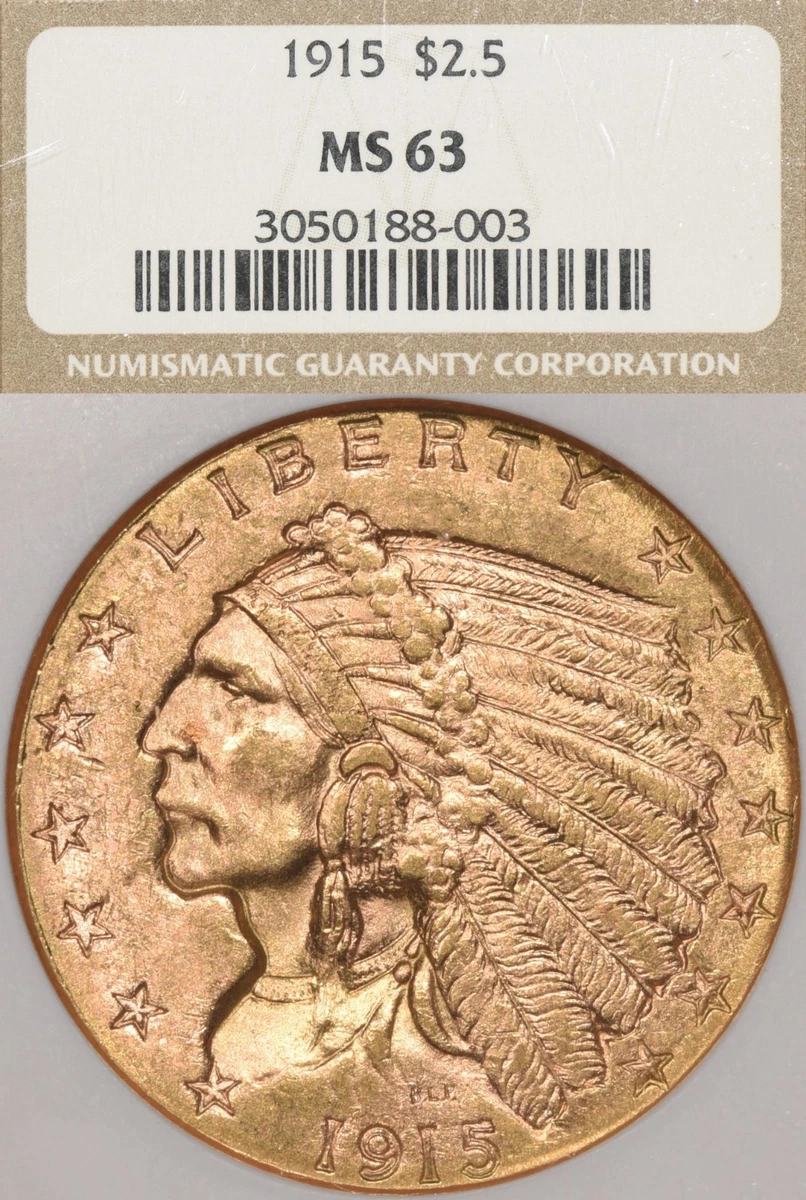 MS 63 Graded 1915 Year Quarter Eagle $2.50 US Gold Coins (Pre