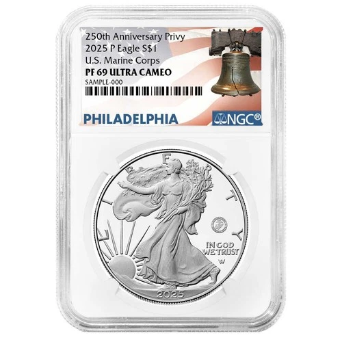 2025-P $1 1-oz Proof American Silver Eagle Marine Corps Privy NGC PF69UC
