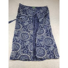 Vintage Ralph Lauren Country Blue Floral Cotton Wrap Skirt Womens Medium 90s