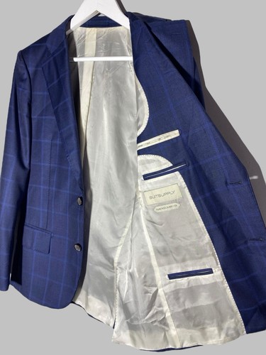 Suitsupply Lazio Check Navy Blue Pure Wool Super 110’s 2 Button Blazer Jacket 46 - Picture 16 of 23