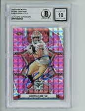 George Kittle AUTO 10 Pink Camo 2022 Panini Mosaic 179 Beckett BAS On-Card 49ers