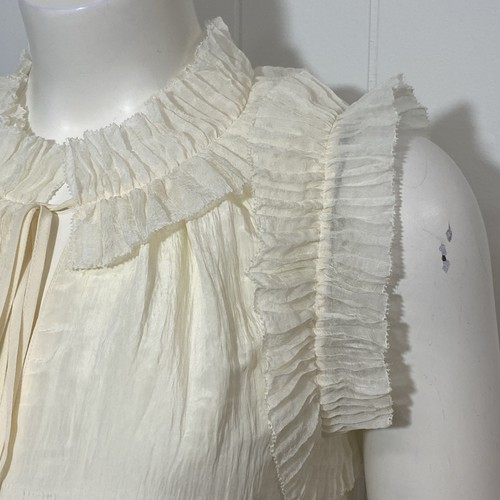 Rebecca Taylor Top S Poly Blend Pleated Ruffled Silk Pullover Sleeveless NWT - Picture 8 of 13