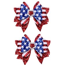 4th of July Bow Hair Clips Glitter Independence Day Hair Bow Clip - 2pcs Patr...