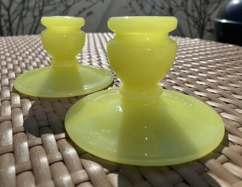 Vintage Fenton Chinese Yellow Candle Holders. Scarce. No Damage.