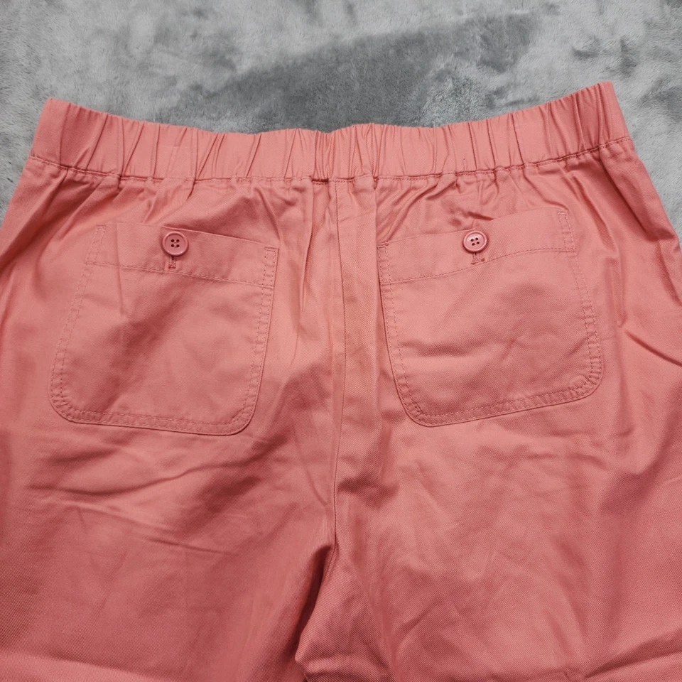 Talbots Pants Womens 14 Pink Coral Cotton Tencel Crop Cuffed Button Tab Pull On - Image 3 of 4
