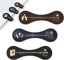 3 Pcs Christian Magnetic Bible Bookmarks, Vintage Faux Leather Book Mark, Inspir