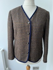 Eastex Wool Blend Boucle Style Jacket Size 14 Houndstooth Brown & Blue