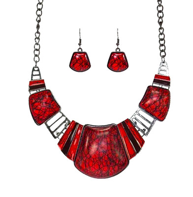 Red Statement Necklace Earrings Set Women Colorful Acrylic Bold Bib Neck set New