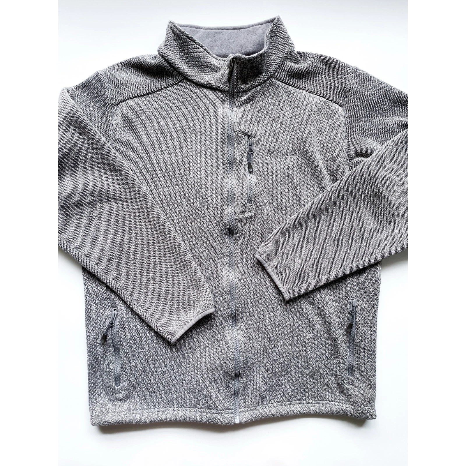Men's Gray Knit Columbia Zip Up Jacket Fleece Lined Size XL