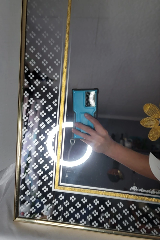 Cottagecore Vintage Rabbit & Flower Etched Mirror Signed by Richard Sandoval - Image 3 of 4