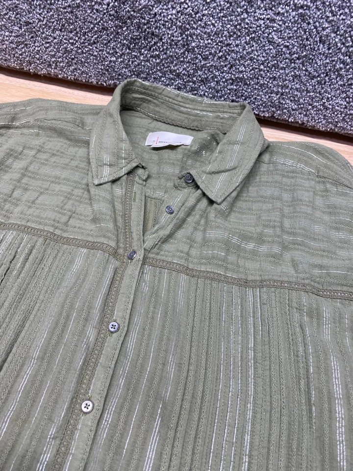 Vestido camisero túnica Anthropologie para mujer XL verde musgo metalizado botones pintuck Foto 3 de 4