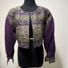 Vintage Asian Cropped Bolero Tapestry Jacket Blazer Brocade Jacquard Purple