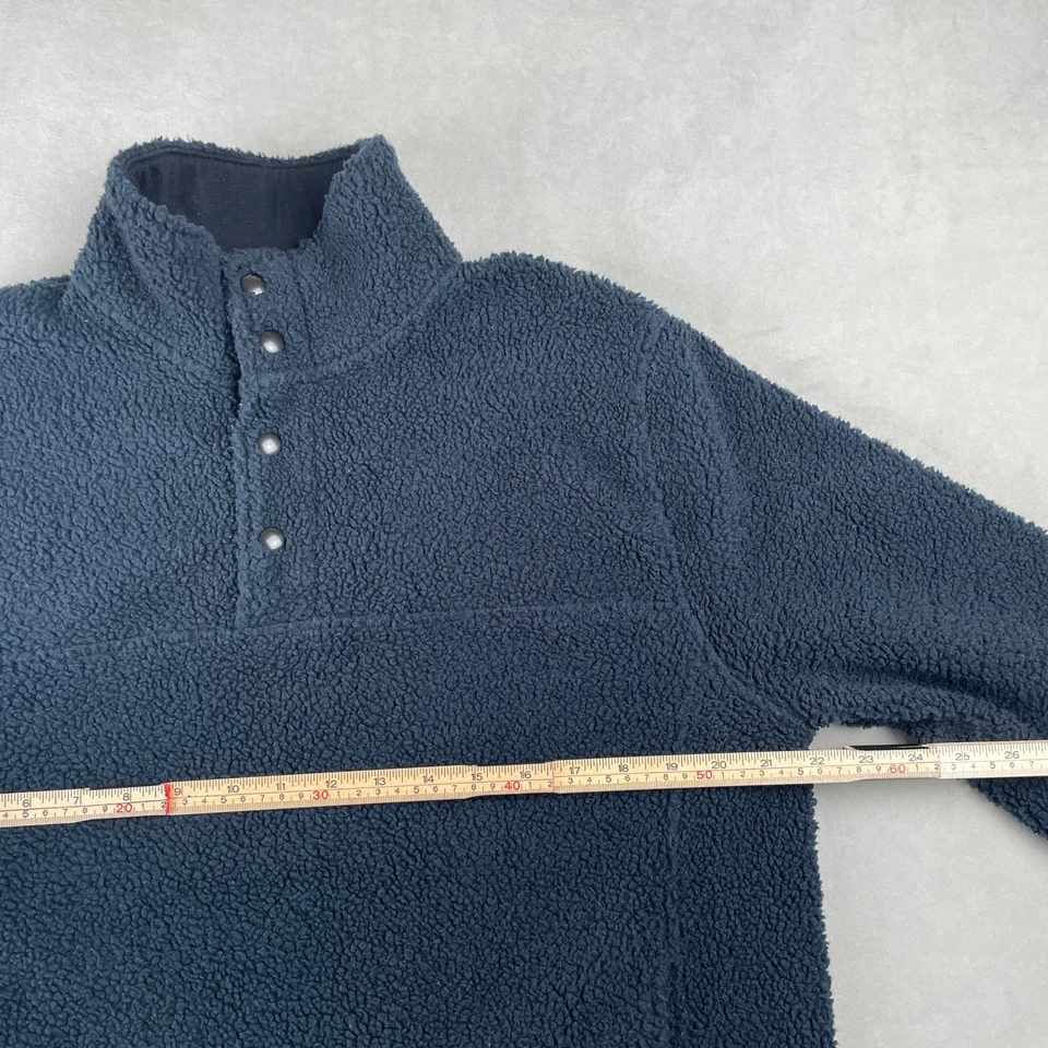 J Crew Sherpa Deep Pile Fleece 1/4 Snap Neck Pullover Blue Cozy Preppy Mens M - Image 4 of 4