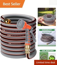 Durable 50ft Kink-Free Rubber Hose with Ergonomic Sprayer Nozzle - Grey Orange