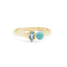 Real Turquoise Blue Topaz Gemstone Stackable Ring 925 Silver Gold Plated Jewelry