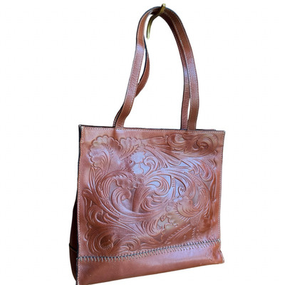 Patricia Nash Toscano Tooled Leather Tote Shoulder Bag Brown Handbag Purse 13x12