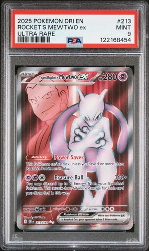 2025 POKEMON DRI EN-DESTINED RIVALS ULTRA RARE TEAM ROCKET'S MEWTWO EX PSA 9