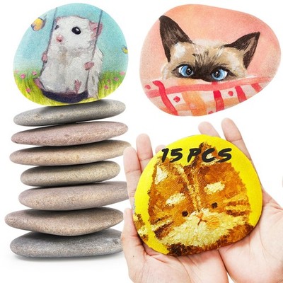 Mezchi 15 Pack Extra Large Flat River Rocks, 3.1-4.7 Inch Smooth Painting Sto...