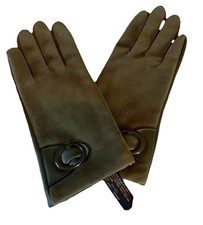 Vintage Women's Green Vinyl Gloves Size 7 1/2- 8 1/2 Nylon Fourchettes 60s
